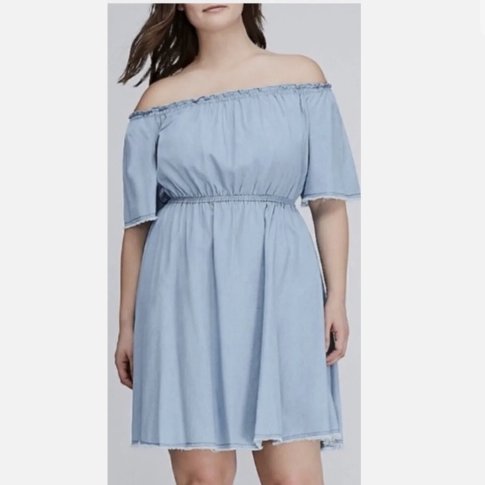 Lane Bryant Light Chambray Off Shoulder Dress 18/20 Raw Hems